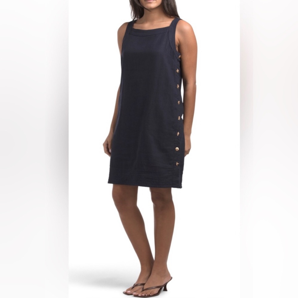 Cynthia Rowley Blue Sleeveless Linen Shift Nautical Beach Dress Women’s Size S